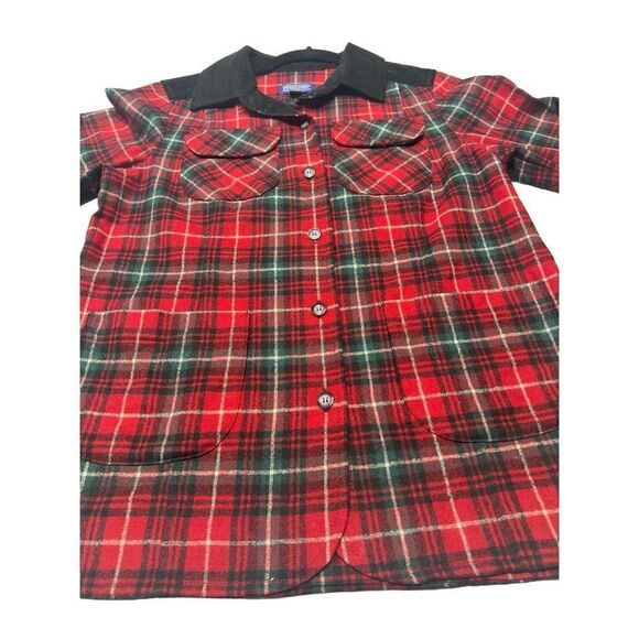 Pendleton Mens Wool Plaid Flannel Long Sleeve Button Up Shirt Red Black Medium - Picture 3 of 7